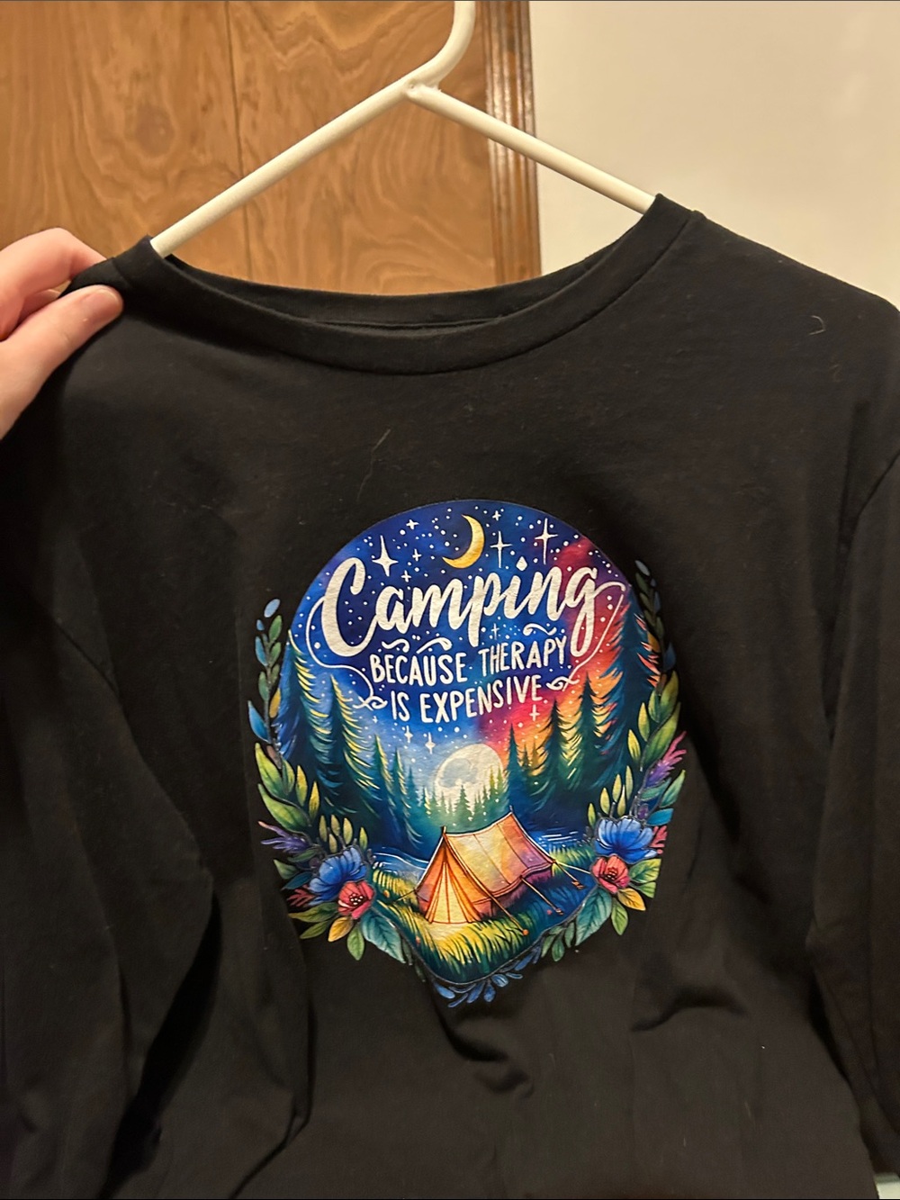 Bella Canvas Black Long-Sleeve Tee with Colorful Camping Graphic